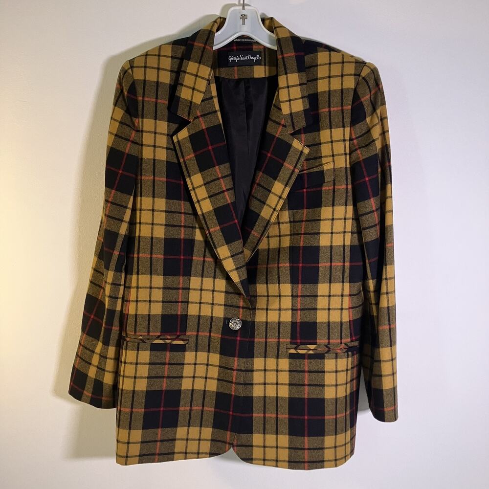 Vintage Giorgio Sant'Angelo Blazer Womens‎ 8 Medium Plaid Wool Jacket 90s